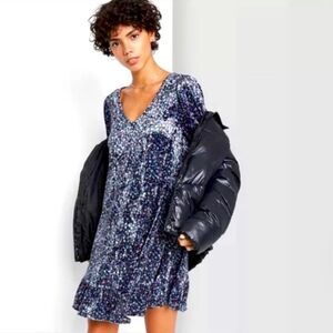 Wild Fable- Velvet Long Sleeve, Floral Dress